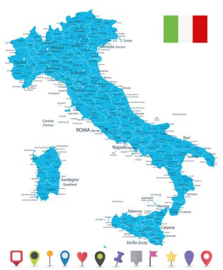 İtalya Haritası ve Düz Harita Simgeleri