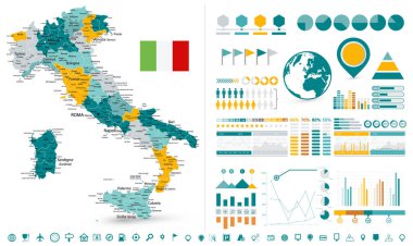 İtalya Harita ve Infographics tasarım öğeleri