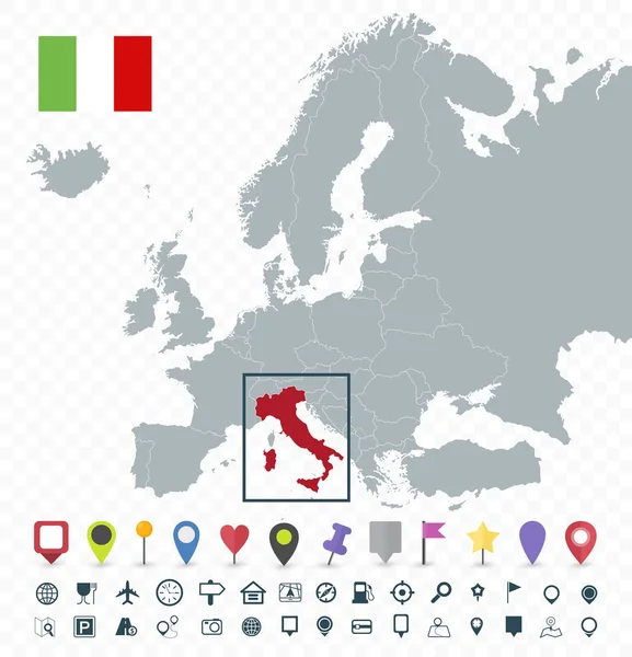 Itália localização na Europa Mapa - Fundo transparente — Vetor de Stock