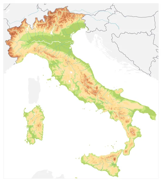 意大利 详细的物理地图在白色 - 没有文本 — 图库矢量图片
