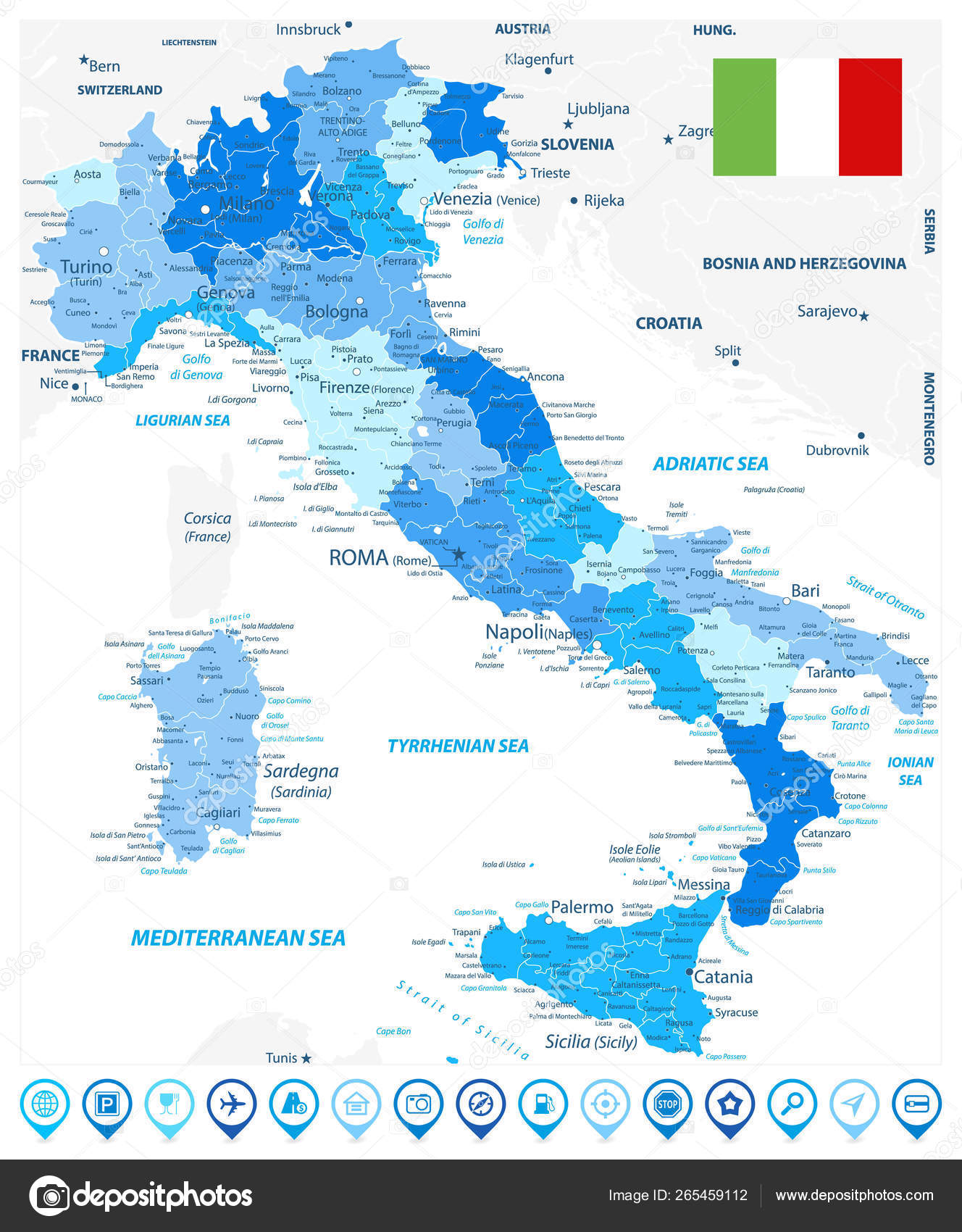 Portugal Mapa Divisões Administrativas e Estradas imagem vetorial