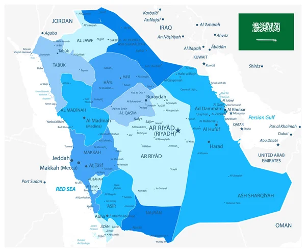 Saudi Arabia Map Administrative Divisions Blue Colors — Stock Vector