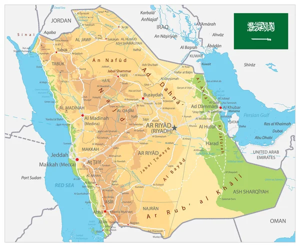 Fyzická mapa Saúdské Arábie — Stockový vektor