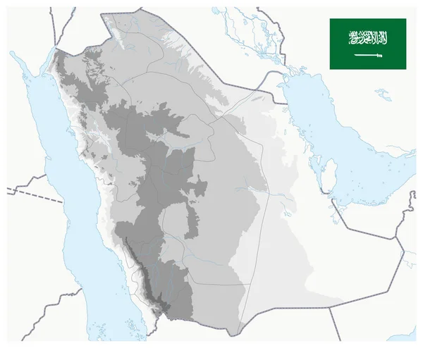 사우디 아라비아 물리적지도 흰색과 회색 - 텍스트 없음 — 스톡 벡터