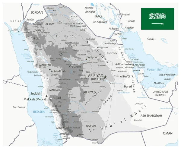 Saudi arabia physische Karte weiß und grau — Stockvektor