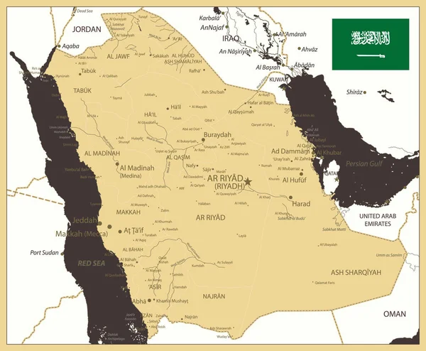 Saúdská Arábie mapa zlata a Browna — Stockový vektor