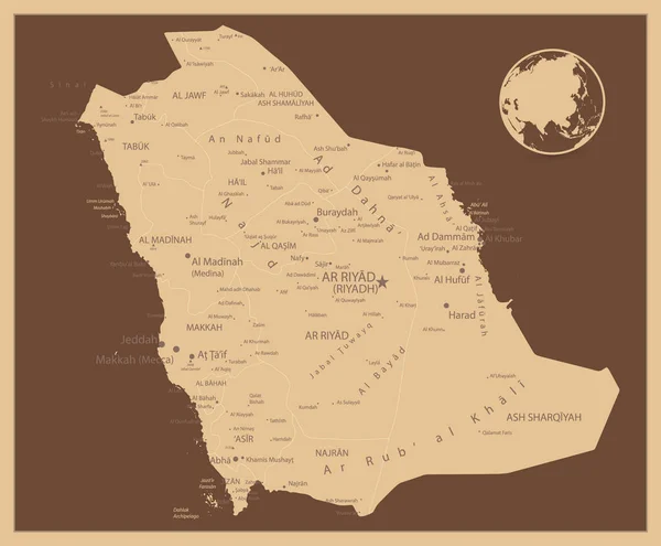 Саудовская Аравия Карта Антикварные цвета — стоковый вектор