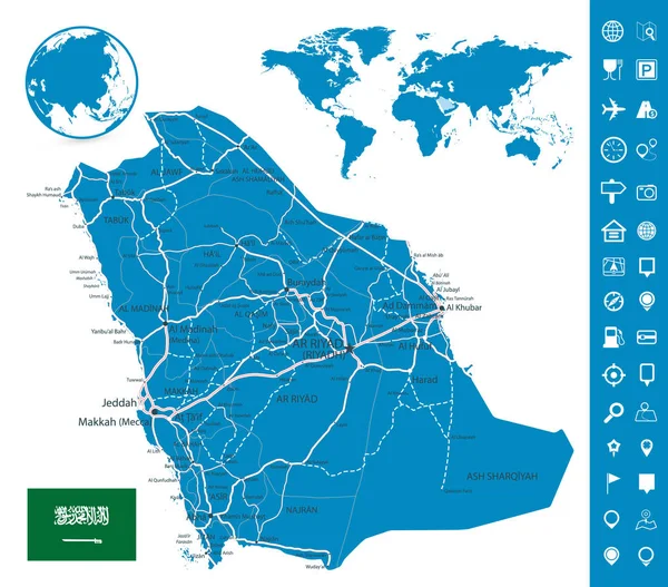 Saúdská Arábie cestovní mapa a sada navigace map — Stockový vektor