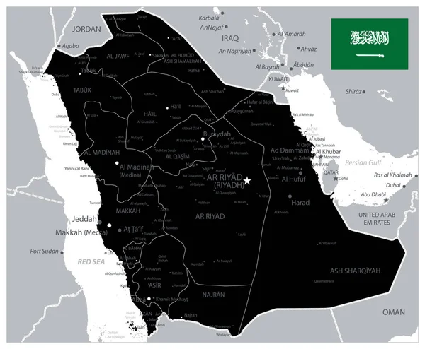 Mappa di Colore nero Arabia Saudita — Vettoriale Stock