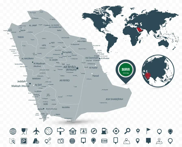 Карта Саудовской Аравии и карта мира изолированы на прозрачной Backgroun — стоковый вектор