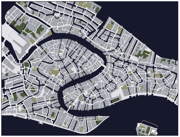 Venedik şehir merkezi haritası (İtalya). Özet Haritası — Stok Vektör