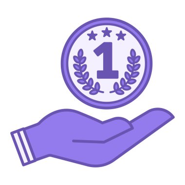 Renkli Başarı Simgesi. Vektör İllüstrasyonu. İnsan Eli Madalyası. Rekabet ve İş Başarı dalında birincilik ödülü. Ödül Konsepti