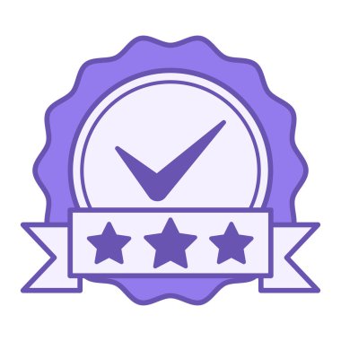 Renkli Rozet Simgesi. Vektör İllüstrasyonu. Etiket, bir kuruma, gruba ya da bir eğitim kurumundan mezun olmak anlamına geliyor. Ödül Konsepti