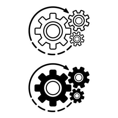 Bilgi İşlem Simgeleri. Siyah ve Beyaz Vektör Resimleri. Dönen dişliler. Bilgi İşlem Departmanı çalışanları tarafından gerçekleştirilen eylemler. Bilgi Teknolojisi Konsepti