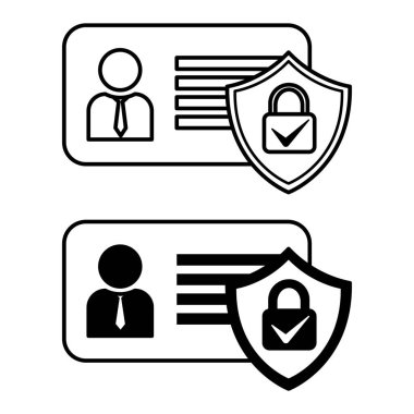 Veri Gizliliği Simgeleri. Siyah ve Beyaz Vektör Resimleri. Kullanıcı, Kalkan ve Asma kilit. Sadece Yetkili Kullanıcılar tarafından Bilgiye Erişim ve Yetkisiz İfşadan Koruma. Bilgi Teknolojisi Konsepti