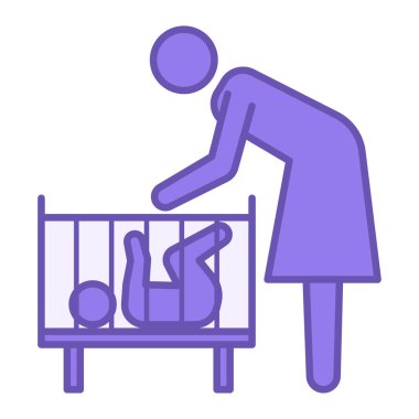 Colored Mother Icon. Vector Illustration. Mom Reaches Out to Her Baby in a Crib, Relatives. Family Concept