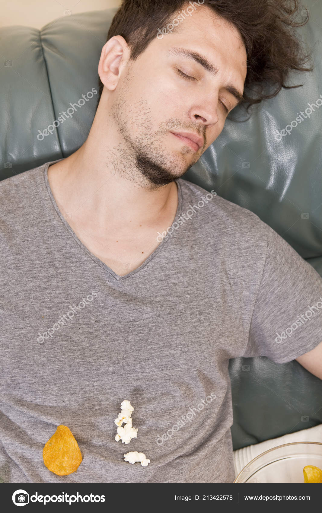 Man Sleeping Couch Mess Junk Food Stock Photo by ©lukas_zb 213422578