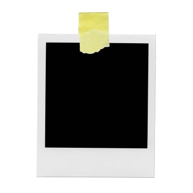 XXXL boş polaroid fotoğraf. Sarı bant ile yalıtılmış bağbozumu çerçeve