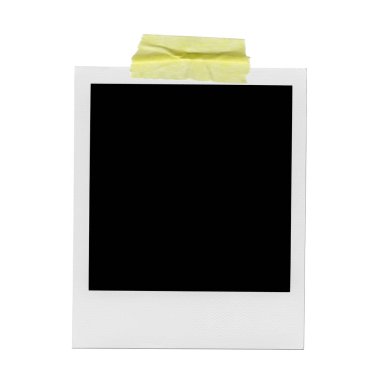 Boş polaroid fotoğraf. Sarı bant ile yalıtılmış bağbozumu çerçeve