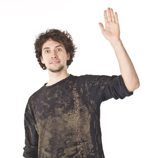 Portret Mężczyzny Machając Ręką — Zdjęcie stockowe