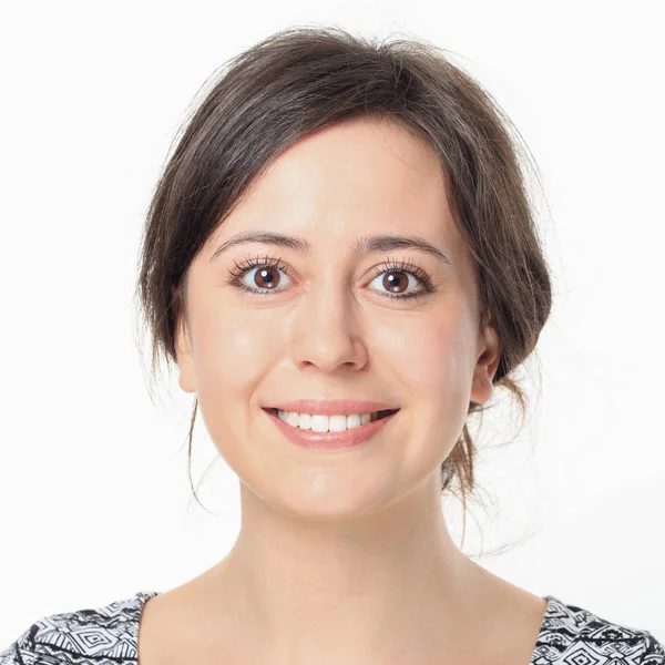 Close Portrait Young Joyful Brunette Woman — Stock Photo, Image