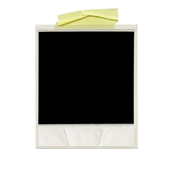 空白のポラロイド写真 黄色テープで隔離されたビンテージ フレーム — ストック写真