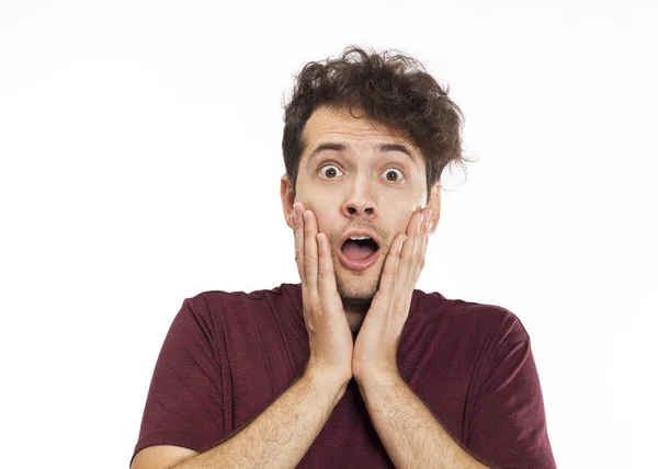 Retrato Joven Con Expresión Facial Impactada — Foto de Stock