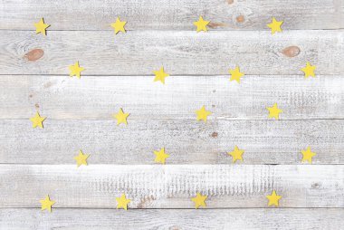 Ev dekorasyon, altın yıldız Beyaz ahşap zemin üzerine yaptı. Retro tarzı