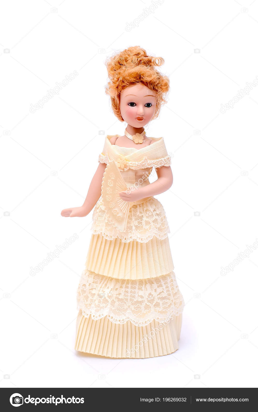 Beautiful Porcelain Doll Red Curly Hair Hairstyle Beige