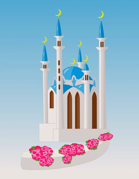 Dibujo Vectorial Una Hermosa Mezquita Kul Sharif Con Minaretes Piedra — Vector de stock