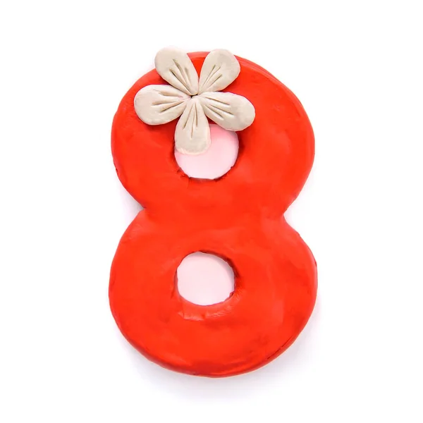 Lumineux Beau Numéro Huit Plasticine Rouge Avec Fleur Isoler Sur — Photo