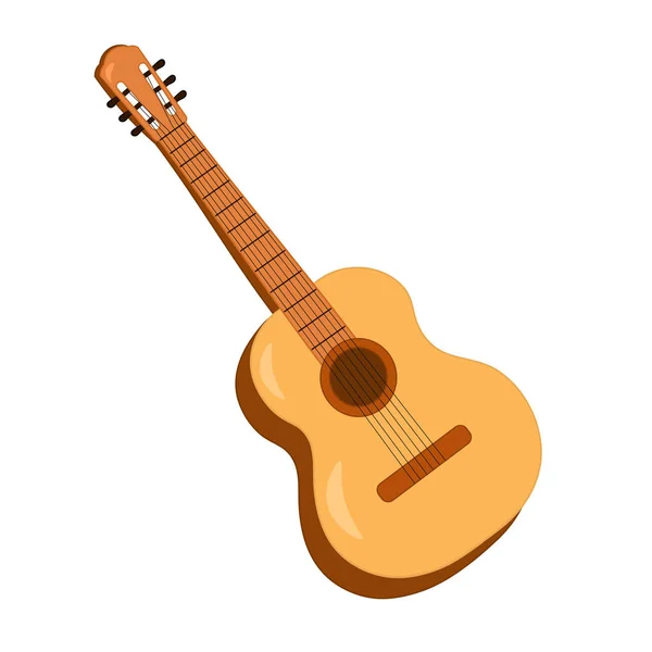 Guitare Acoustique Vectorielle Six Cordes Isolée Sur Fond Blanc — Image vectorielle