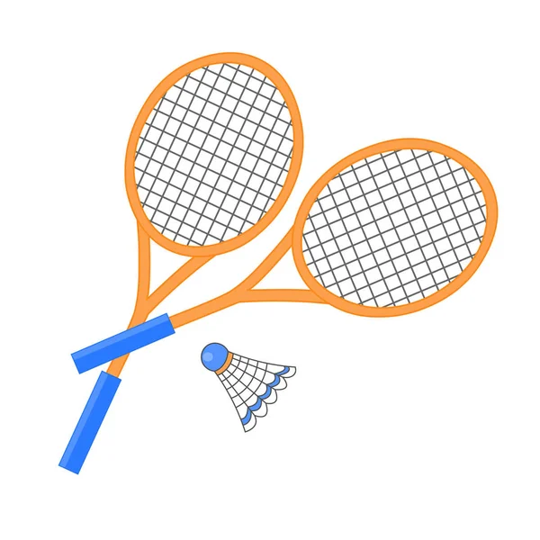 Deux Raquettes Badminton Vectorielles Avec Volant Isolées Sur Fond Blanc — Image vectorielle