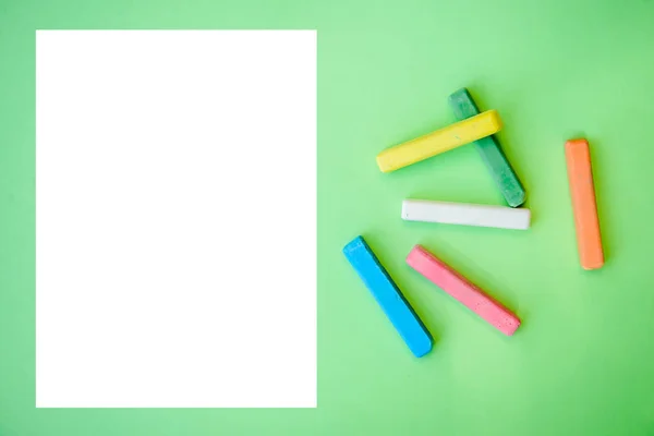 Multicolored Children Crayons Blank Sheet White Paper Drawings Records Bright — Stock Photo, Image