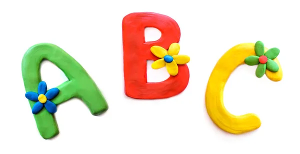 Пластиковые Разноцветные Буквы Английский Habet Изолят Белом Фоне — стоковое фото