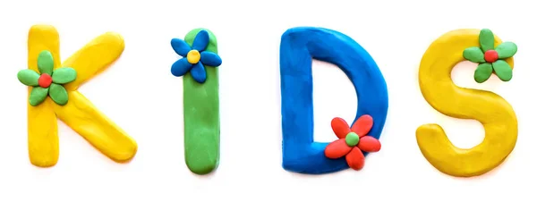 Izoluj Dzieci Słowa Liter Alfabetu Angielskiego Wielobarwne Plastelina Dla Dzieci — Zdjęcie stockowe