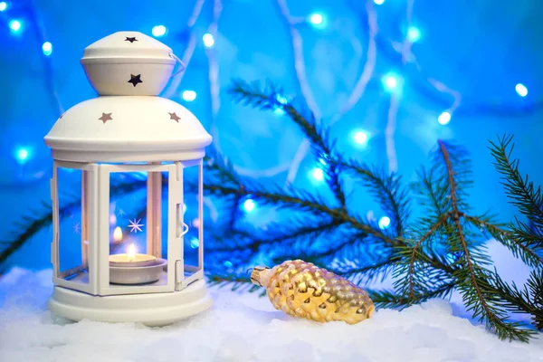 Belle Photo Noël Avec Une Lanterne Confortable Chandelier Cône Jaune — Photo