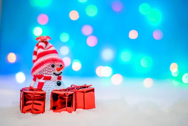 Foto Delle Vacanze Natale Con Simpatico Pupazzo Neve Cappello Rosso — Foto Stock