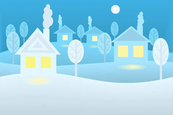 Imagem de inverno com casas no estilo de arte de papel e artesanato — Vetor de Stock