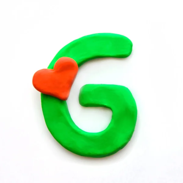 Green Plasticine Letter English Alphabet Red Heart Meaning Love Valentine — стоковое фото