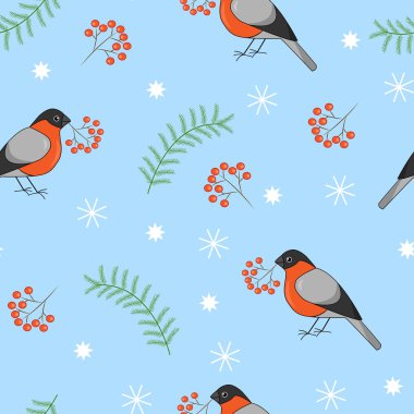 Vektör kış seamless modeli ile bullfinches
