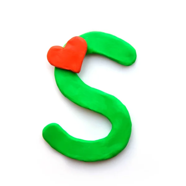 Green Plasticine Letter English Alphabet Red Heart Meaning Love Valentine — стоковое фото