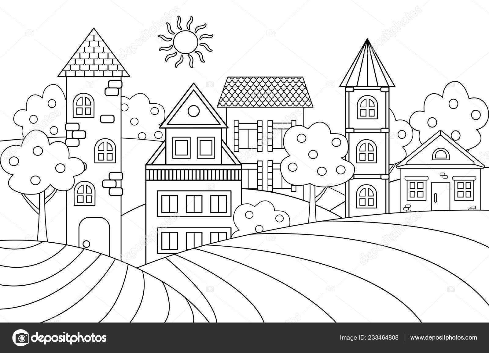 Download Vector Landscape Houses Turrets Coloring Book Stock Vector Image By C Elvirkindom Yandex Ru 233464808
