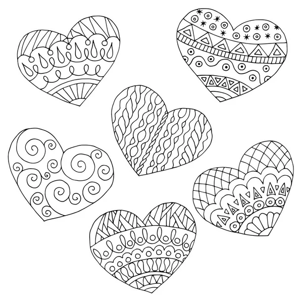 Ručně Kreslené Srdce Vzory Doodle Pro Omalovánky Pro Den Svatého — Stockový vektor