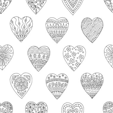Sevgililer günü için boyama kitapları, için seamless modeli çizilmiş yürekleri doodles