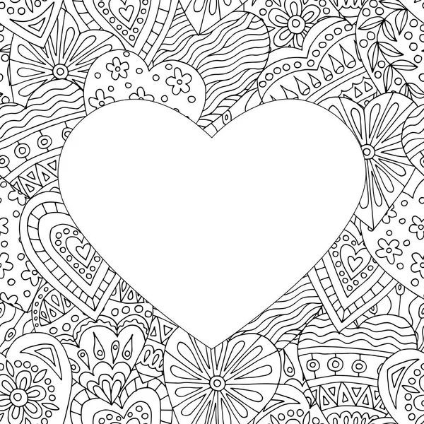 Çerçeve çizilmiş kalpler Doodles çocuklar ve yetişkinler boyama kitapları, Sevgililer günü için soyut desenli