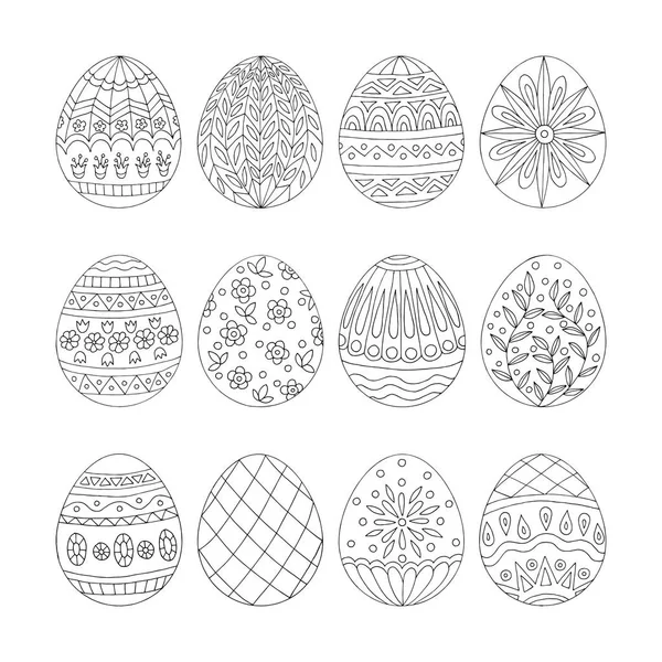 Hand Drawn Doodle Easter Eggs Patterns Coloring Books — Stock Vector