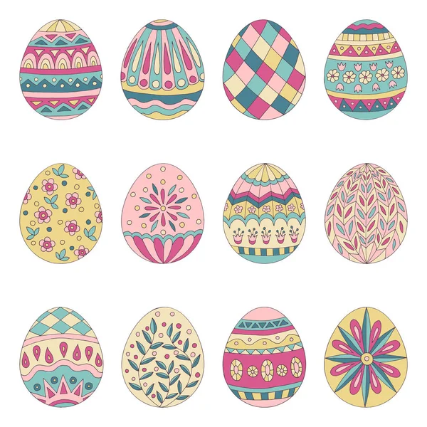 Conjunto Festivo Hermosos Huevos Pascua Con Patrones Abstractos — Vector de stock
