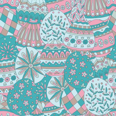 Paskalya yumurtaları renkli soyut seamless modeli, boyalı, doodle