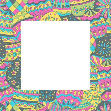 Paskalya yumurta güzel soyut doodle desenli renkli kare çerçeve